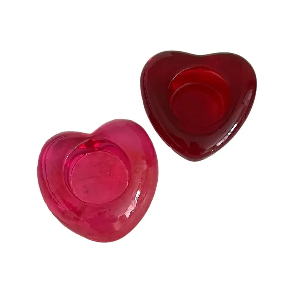 Heart-Shaped Glass tea Candle Holders - Red and Pink